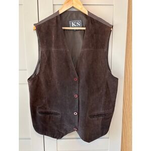 KS Chocolate Brown Vintage Genuine Leather Suede Vest Size LT Large Tall